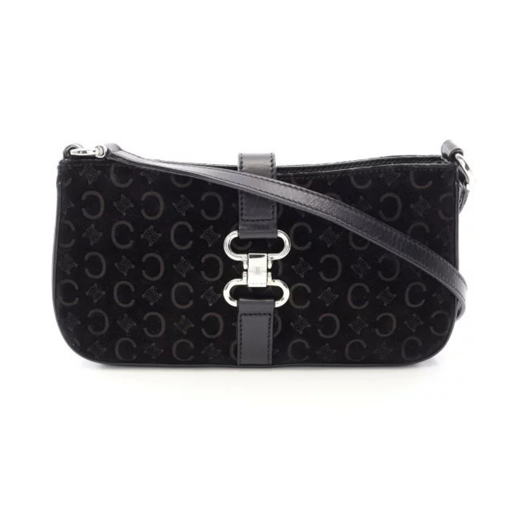 Celine C Macadam Accessory Pouch Clutch Shoulder Bag Suede Leather Black